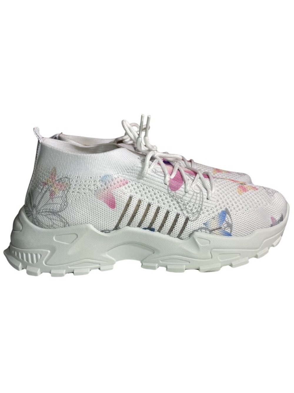 Women's White Butterfly Knit Platform Sneakers | Chunky Walking Shoes